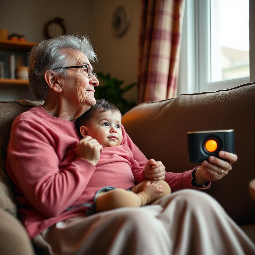 Grandparent and child listening together