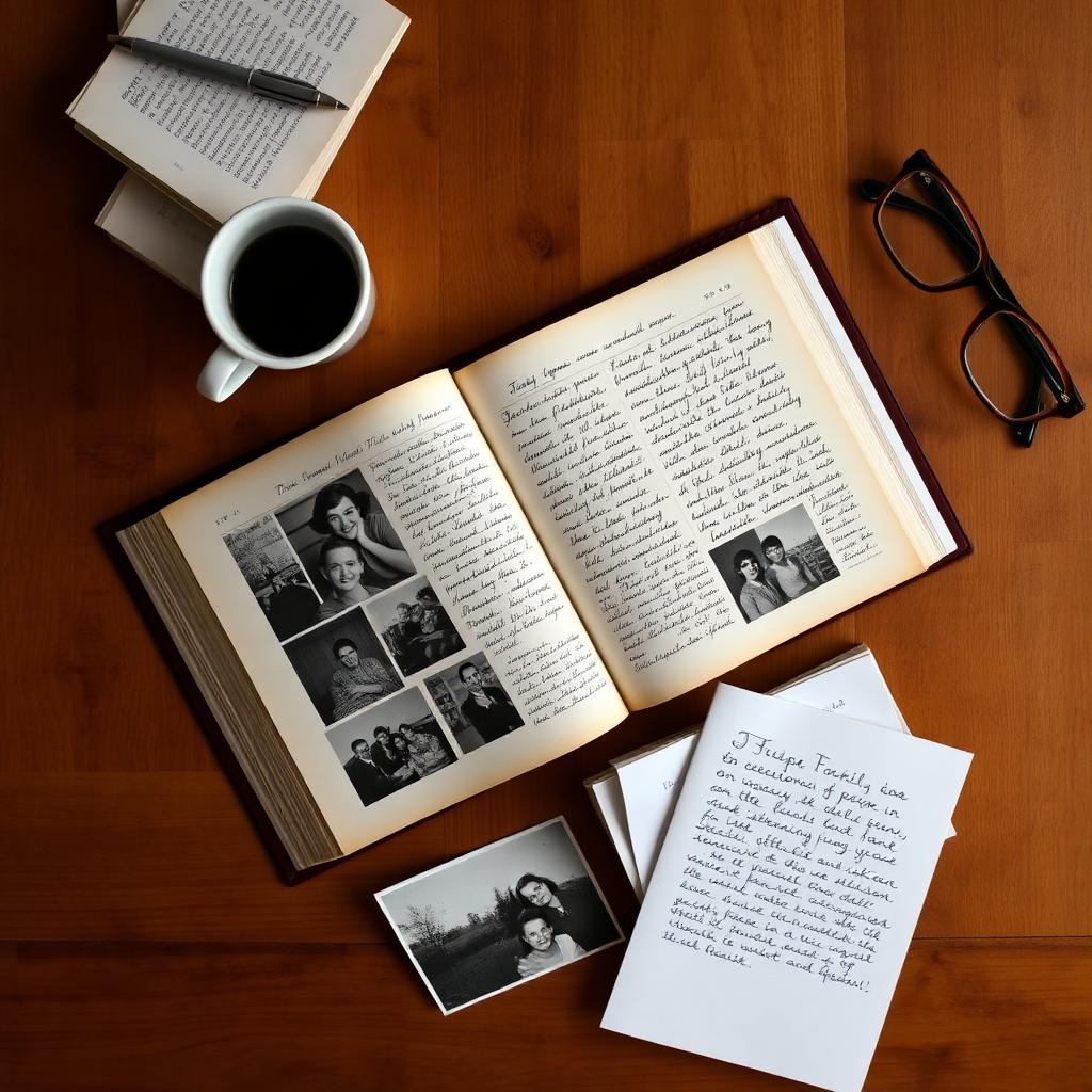 Open memoir book with photographs